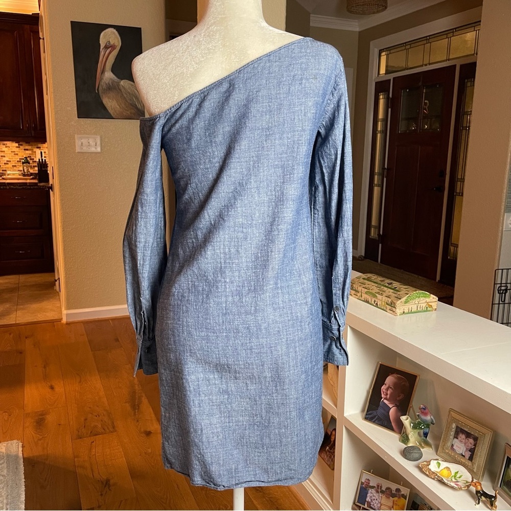 Theory Ulrika B Chambray Denim One Shoulder Dress Size 00 - Picture 6 of 10